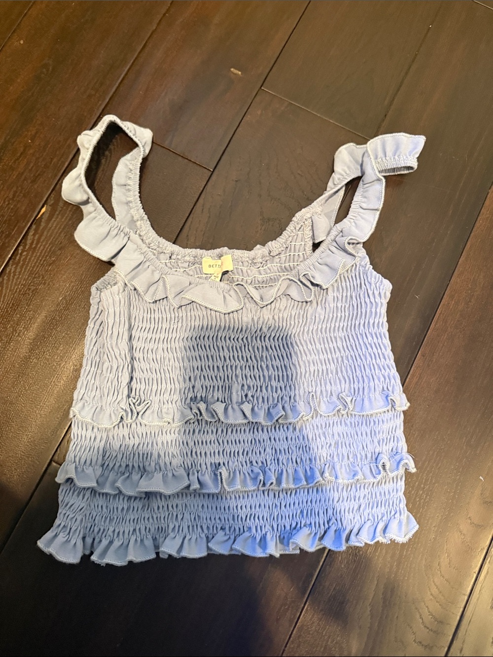 Better Be Light Blue Smocked Ruffle Tank